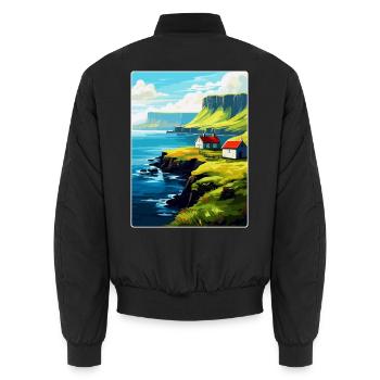 Faroe Island Denmark Vintage Travel Poster WPA Art - Unisex Bomber Jacket - black - Back - AI Model Male 185 light (185cm)