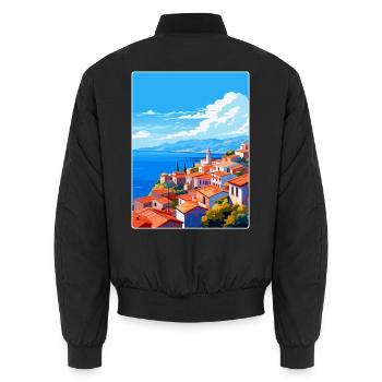 Griechenland Vintage Reiseposter WPA Souvenir - Unisex Bomberjacke - Schwarz - Hinten - AI Model Male 185 light (185cm)