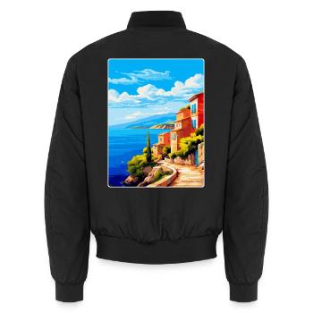 Korfu Griechenland Vintage Reiseplakat WPA Souvenir - Unisex Bomberjacke - Schwarz - Hinten - AI Model Male 185 light (185cm)