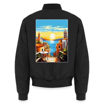 Malaga Spanien Vintage Reiseplakat WPA Souvenir - Unisex Bomberjacke - Schwarz - Hinten - AI Model Male 185 light (185cm)