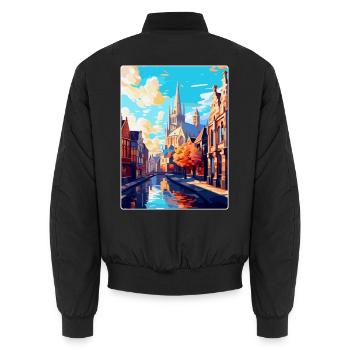Gand, Belgique, Affiche de voyage vintage WPA, Souvenir - Bomber unisexe - noir - Dos - AI Model Male 185 light (185cm)