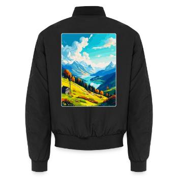 Stanserhorn Schweiz Vintage Reiseplakat WPA - Unisex Bomberjacke - Schwarz - Hinten - AI Model Male 185 light (185cm)