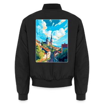 Tabor Tschechische Republik Vintage Reiseplakat WPA Kunst - Unisex Bomberjacke - Schwarz - Hinten - AI Model Male 185 light (185cm)