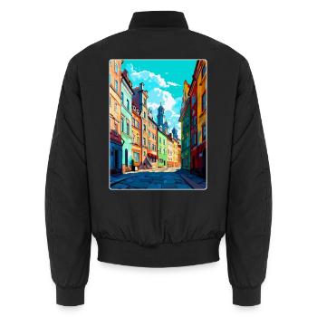 Pilsen Tschechische Republik Vintage Reiseplakat WPA - Unisex Bomberjacke - Schwarz - Hinten - AI Model Male 185 light (185cm)