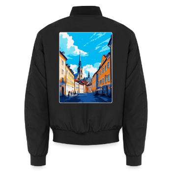 Olomouc Tschechische Republik Vintage Reiseposter WPA - Unisex Bomberjacke - Schwarz - Hinten - AI Model Male 185 light (185cm)