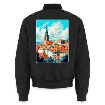 Mikulov Tschechische Republik Vintage Reiseposter WPA - Unisex Bomberjacke - Schwarz - Hinten - AI Model Male 185 light (185cm)