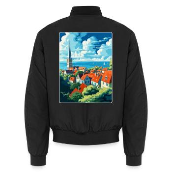 Visby Schweden Vintage Reiseposter WPA Souvenir - Unisex Bomberjacke - Schwarz - Hinten - AI Model Male 185 light (185cm)
