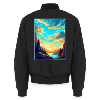 Podyji Tschechische Republik Vintage Reiseposter WPA - Unisex Bomberjacke - Schwarz - Hinten - AI Model Male 185 light (185cm)