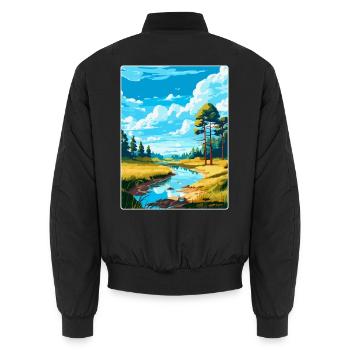 Affiche de voyage vintage Swietokrzyski Pologne WPA Art - Bomber unisexe - noir - Dos - AI Model Male 185 light (185cm)