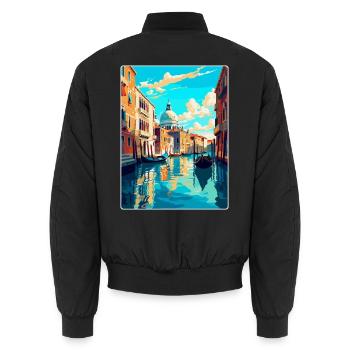 Venice Italy Vintage Travel Poster WPA Souvenir - Unisex Bomber Jacket - black - Back - AI Model Male 185 light (185cm)