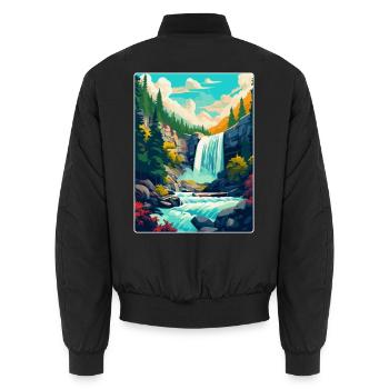 Giessbach Falls Schweiz Vintage Reiseplakat - Unisex Bomberjacke - Schwarz - Hinten - AI Model Male 185 light (185cm)