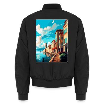 Bayonne France Affiche de voyage vintage Souvenir WPA - Bomber unisexe - noir - Dos - AI Model Male 185 light (185cm)