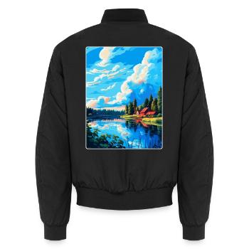 Falun Sweden Vintage Travel Poster WPA Souvenir - Unisex Bomber Jacket - black - Back - AI Model Male 185 light (185cm)