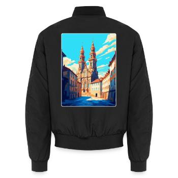 Santiago Spain Vintage Travel Poster Souvenir WPA - Unisex Bomber Jacket - black - Back - AI Model Male 185 light (185cm)