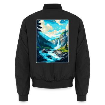 Engstligen Falls Schweiz Vintage Reiseplakat - Unisex Bomberjacke - Schwarz - Hinten - AI Model Male 185 light (185cm)