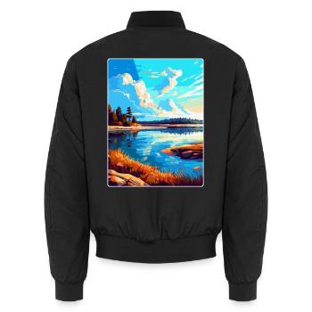 Warta Mouth Poland Vintage Travel Poster Souvenir - Unisex Bomber Jacket - black - Back - AI Model Male 185 light (185cm)