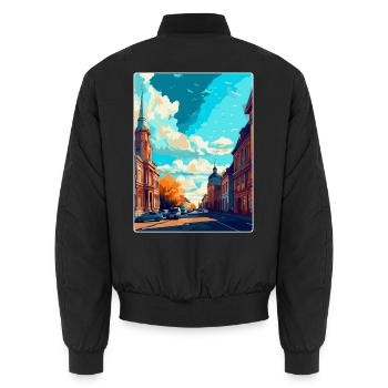 Lodz Pologne Affiche de voyage vintage WPA Art Souvenir - Bomber unisexe - noir - Dos - AI Model Male 185 light (185cm)