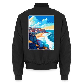 Nazare Portugal Vintage Travel Poster Souvenir WPA - Unisex Bomber Jacket - black - Back - AI Model Male 185 light (185cm)