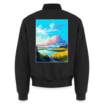 Oland Suède Affiche de voyage vintage WPA Souvenir - Bomber unisexe - noir - Dos - AI Model Male 185 light (185cm)