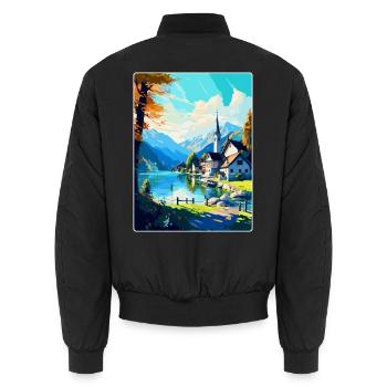 St. Gilgen Österreich Vintage Reiseplakat Souvenir - Unisex Bomberjacke - Schwarz - Hinten - AI Model Male 185 light (185cm)
