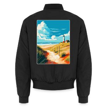 Insel Sylt Deutschland Vintage Reiseplakat Souvenir - Unisex Bomberjacke - Schwarz - Hinten - AI Model Male 185 light (185cm)