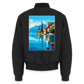 Lake Garda Italy Vintage Travel Poster Souvenir - Unisex Bomber Jacket - black - Back - AI Model Male 185 light (185cm)