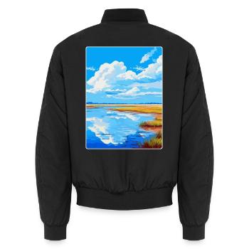 Niedersächsisches Wattenmeer Deutschland Vintage Reiseplakat - Unisex Bomberjacke - Schwarz - Hinten - AI Model Male 185 light (185cm)
