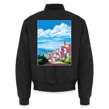Castelo Branco Portugal Vintage Reiseposter WPA - Unisex Bomberjacke - Schwarz - Hinten - AI Model Male 185 light (185cm)