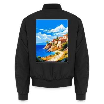 Mani Halbinsel Griechenland Vintage Reiseposter WPA - Unisex Bomberjacke - Schwarz - Hinten - AI Model Male 185 light (185cm)