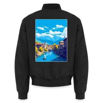 Sarajevo Bosnien Herzegowina Vintage Reiseposter - Unisex Bomberjacke - Schwarz - Hinten - AI Model Male 185 light (185cm)