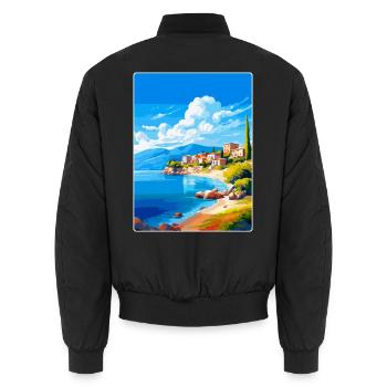 Saronische Inseln Griechenland Vintage Reiseposter WPA - Unisex Bomberjacke - Schwarz - Hinten - AI Model Male 185 light (185cm)