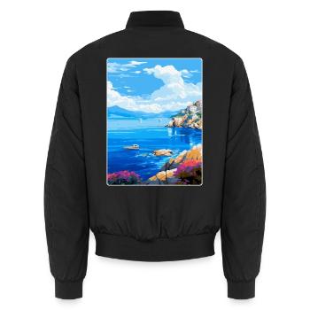 Saronische Inseln Griechenland Vintage Reiseposter WPA - Unisex Bomberjacke - Schwarz - Hinten - AI Model Male 185 light (185cm)