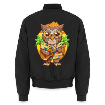 Lustige Eule Cartoon Sommer Strand Sonnenbrille Gitarre - Unisex Bomberjacke - Schwarz - Hinten - AI Model Male 185 light (185cm)