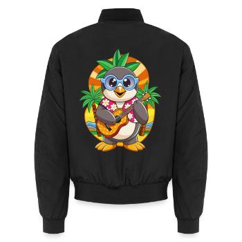 Funny Penguin Cartoon Summer Beach Sunglasses - Unisex Bomber Jacket - black - Back - AI Model Male 185 light (185cm)