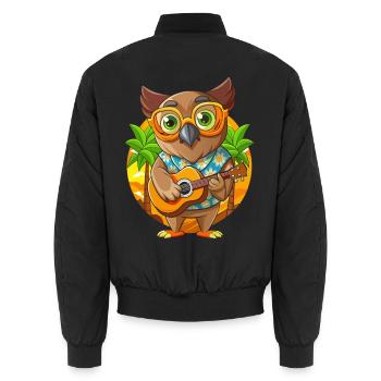 Lustige Eule Cartoon Sommer Strand Sonnenbrille Gitarre - Unisex Bomberjacke - Schwarz - Hinten - AI Model Male 185 light (185cm)