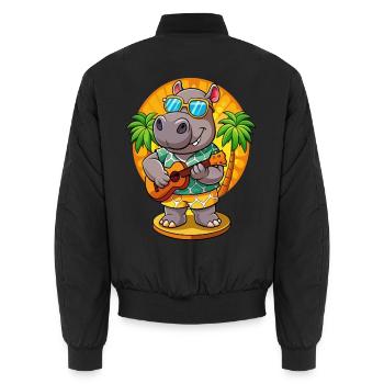 Drôle Hippo Dessin Animé Plage D’été Lunettes De Soleil Guitare - Bomber unisexe - noir - Dos - AI Model Male 185 light (185cm)