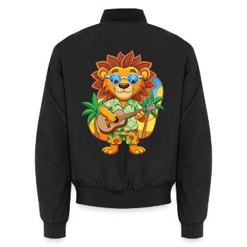 Lustige Löwe Cartoon Sommer Strand Sonnenbrille Gitarre - Unisex Bomberjacke - Schwarz - Hinten - AI Model Male 185 light (185cm)