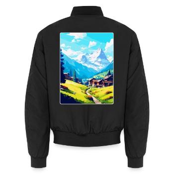 Adelboden Schweiz Vintage Reiseplakat WPA - Unisex Bomberjacke - Schwarz - Hinten - AI Model Male 185 light (185cm)