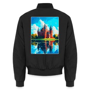 De Haar Castle Netherlands Vintage Travel Poster - Unisex Bomber Jacket - black - Back - AI Model Male 185 light (185cm)