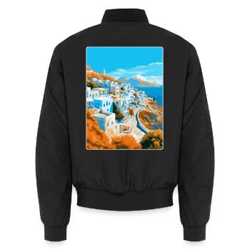 Ios Greece Vintage Travel Poster Souvenir Souvenir - Unisex Bomber Jacket - black - Back - AI Model Male 185 light (185cm)