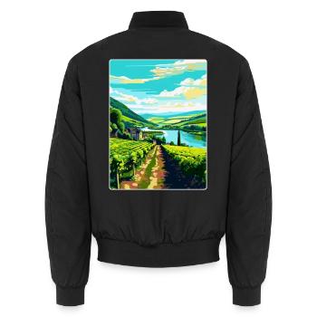 Affiche de voyage vintage de la vallée de la Moselle en Allemagne WPA - Bomber unisexe - noir - Dos - AI Model Male 185 light (185cm)