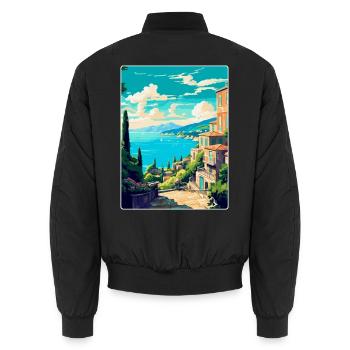 Korfu Griechenland Vintage Reiseplakat WPA Souvenir - Unisex Bomberjacke - Schwarz - Hinten - AI Model Male 185 light (185cm)