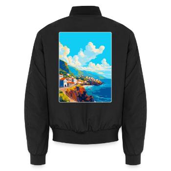 Madeira Portugal Vintage Reiseplakat Souvenir - Unisex Bomberjacke - Schwarz - Hinten - AI Model Male 185 light (185cm)