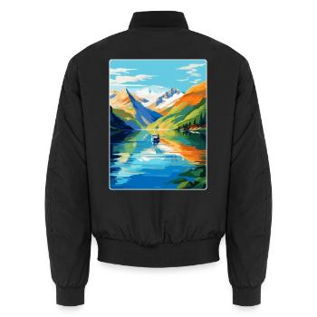 Souvenir de l’affiche de voyage vintage des fjords de Norvège - Bomber unisexe - noir - Dos - AI Model Male 185 light (185cm)