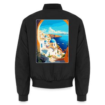 Santorin Grèce Affiche de voyage vintage souvenir - Bomber unisexe - noir - Dos - AI Model Male 185 light (185cm)