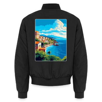 Sizilien Italien Vintage Reiseplakat WPA Souvenir - Unisex Bomberjacke - Schwarz - Hinten - AI Model Male 185 light (185cm)