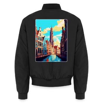 Antwerpen Belgien Vintage Reiseplakat Souvenir WPA - Unisex Bomberjacke - Schwarz - Hinten - AI Model Male 185 light (185cm)