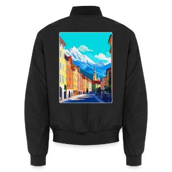 Innsbruck Österreich Vintage Reiseplakat Souvenir - Unisex Bomberjacke - Schwarz - Hinten - AI Model Male 185 light (185cm)