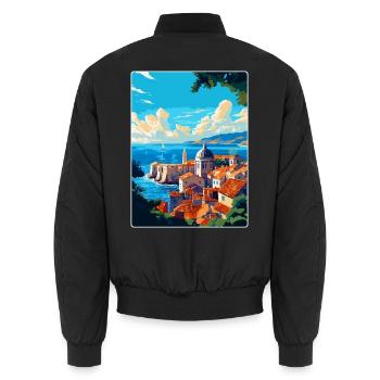 Dubrovnik Kroatien Vintage Reiseplakat Souvenir - Unisex Bomberjacke - Schwarz - Hinten - AI Model Male 185 light (185cm)