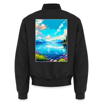 Genfer See Schweiz Frankreich Reiseplakat WPA - Unisex Bomberjacke - Schwarz - Hinten - AI Model Male 185 light (185cm)